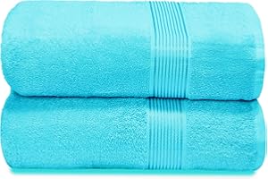 GLAMBURG Baumwolle 2er-Pack übergroße Badetücher 100 x 150 cm, große Badetücher, Ultra saugfähig, kompakt, schnell trocknend und leicht — Türkis Blau