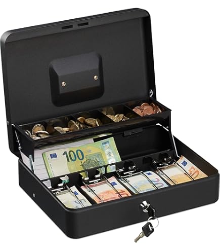 Maul Geldcassette met tandinzet, staal, Euro-inzetstuk, veiligheidscilinderslot, 300 x 245 x 93 mm, rood