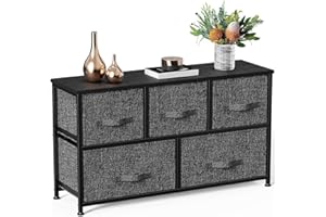 Pipishell Chest of Drawers, Fabric Storage Drawers easy to Install, Dresser with Wood Top and Large Storage Space, Vertical Chest of 5 Drawers Bedroom, Living Room, Nursery Room, Hallway