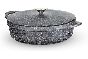 Tower T900191 Shallow Casserole Dish with Aluminium Lid, Lightweight Cast Aluminium, 28cm, Black, Graphite