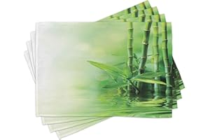 ABAKUHAUS asiatisch Platzmatten, Zen Bambus Stiele Reflexion auf Wasser Frische Japanischen Natur Zen Spa, Waschbare Stoff Esszimmer Küche Tischdekorations Digitaldruck, Grün