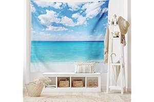 ABAKUHAUS Oceano Arazzo, Hawaiana Seascape, Tessuto Parete Appeso Decorazione per Camera da Letto, Soggiorno, dormitorio, 230 x 140 cm, Turchese Bianco
