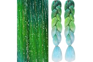 CWAWF Ombre Braiding Hair, 2pack Kanekalon Haar Braids Extension (Grün & Blau)