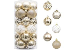 ‎VALERY MADELYN Valery Madelyn Weihnachtskugeln 30 TLG. 6cm Christbaumkugeln Weihnachtsbaumschmuck Bruchsicher Plastik Weihnachten Deko mit Anhänger für Party Weihnachtsdeko Elegant Thema Weiß Gold