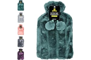 NOBLE & BRITE Hot Water Bottle with Cover Fluffy Super Soft Faux Fur Large 2 Litre (Green)