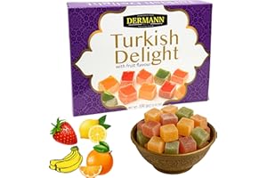 ‎BODESA VALORE Premium-Qualität Turkish Delight - Lokum – Fruchtmix (Erdbeere, Zitrone, Banane, Orange) – 100g – Ohne Palmöl & Glukosesirup – Türkische Süssigkeiten, Fruchtige Süßigkeit aus der Türkei