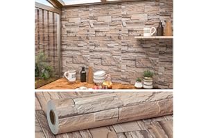 VEELIKE Papel Tapiz Ladrillo Papel Pintado Efecto Piedra 0.4m x 18m Papel Autoadhesivo Pared Lavable Papel Adhesivo Vintage Revestimiento de Paredes Vinilos de Pared Decorativos Dormitorio Cocina Bano