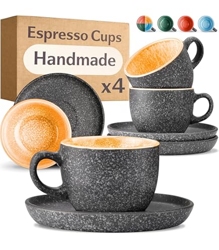 Sweejar Hoe Porcelain Espresso Cup & Saucer Set, Stackable Deitasse - View #9