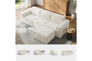 ‎LINSY HOME LINSY HOME Ecksofa mit Schlaffunktion - 266cm Modulares Schlafsofa, L Form Couch, Sofa 3 Sitzer mit Ottomane, Sektionssofas für Wohnzimmer, Keine Montage erforderlich, Beige