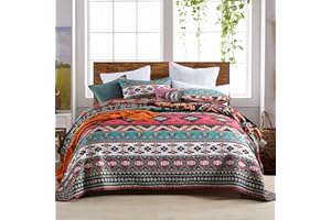 Qucover Narzuta pikowana bawełna i poliester lekkie przytulne patchworkowe narzuty na sofę (brązowe 220 * 240 cm + 50 * 70 cm * 2)