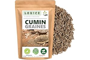 Graines de Cumin 100g – Arôme Naturel et Intense – Épice Authentique pour Cuisine et Assaisonnement – Naturellement Sans Gluten – Sachet Fraîcheur Refermable – Marque LOUICE