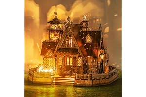 FUNPOLA LED Puzzle 3D en Bois – Modèle de Cottage Champêtre Kit de Construction Miniature DIY avec Lumières LED – Maquette Architecturale Rurale 3D pour Déco Maison – Puzzle 3D pour Adultes