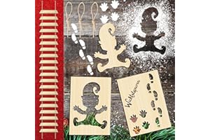 DADAPANGHU Wichtel Zubehör Weihnachten, Wichtelschablone Fußabdrücke, Wichtel Schablone Fenster, Wichtel-Strickleiter, Wichteltür Zubehör Holz Wichtelzubehör, Wichtelhaus Weihnachtsdekoration