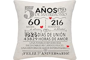 BOMMEX 5 Años de Matrimonio Regalo 5º Aniversario de Boda Funda de Cojín Recuerdo Decoración Regalo para Parejas Padres Mujeres Hombres Mamá Papá Marido Esposa Abuela Abuelo Tío Amigos(5º Aniversario)