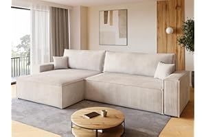 ‎BROMARKT BROMARKT Sofa mit Schlaffunktion Couch L Cordstoff Sofa Bettkasten Schlafsofa für Wohnzimmer Ecksofa freistehend Adi XL Relaxsofa 3 sitzer 272x143x85 cm Vanilla