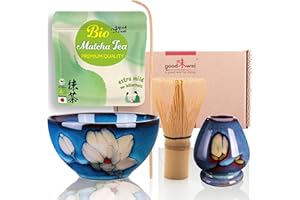 Goodwei Set di Matcha Completo - Tazza Cerimoniale con frusta e cucchiaio - incl. Tè Matcha Biologico Giapponese (Magnolia)