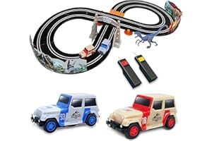 RELSY Jurassic World Electric Race Car Track Set 102011JW with 2 x Slot Car, Dinosaur Figure & Accessories, Jurassic Park Kids Toys - 2.4M / 7.9FT Racetrack For Kids (Dino Chase)