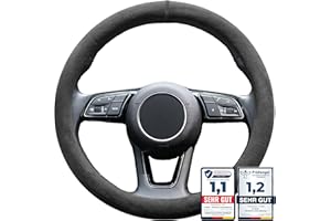 ‎S- TETIC S-TETIC® Premium Lenkradbezug aus Alcantara | Schwarze 12-Uhr Markierung | Universalgröße 36-38 cm | Lenkradcover | für Sommer und Winter