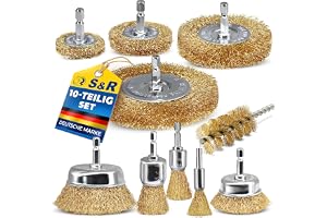 S&R Mässingsbelagd Stålborstset för Borrmaskin 10-delar, Rundborste, Koppborste, Penselborste, Rörborste, Ta Bort Rost, Trä, Färg, Metallslipning