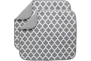 BW&HM Draining Mat Microfibre Draining Board Mats Dish Drying Mats Washing up mat for Kitchen Super Absorbent 40 x 46cm 2 Pack Grey Trellis