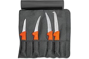 F. DICK Textil-Rolltasche "Jagd" 4-tlg. (Maße 34,50 x 35,50 x 6cm, mit Aufbrechmesser, Ringelmesser, Ausbeinmesser und Jagdknochensäge, Farbe Orange, Jagdmesserset) 82061000