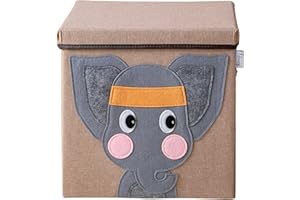 ‎LIFENEY LIFENEY Aufbewahrungsbox mit Deckel und Elefant I Spielzeugbox mit Tiermotiv passend für Würfelregale I Ordnungsbox für das Kinderzimmer I Aufbewahrungskorb Kinder