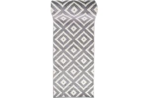 Carpeto Rugs Alfombra de Pasillo Larga de Diseño Marroquí Geométrico de Pelo Corto - Alfombras para Pasillos Largos - Alfombras de Pasillo por Metros - Gris - 60 x 600 cm