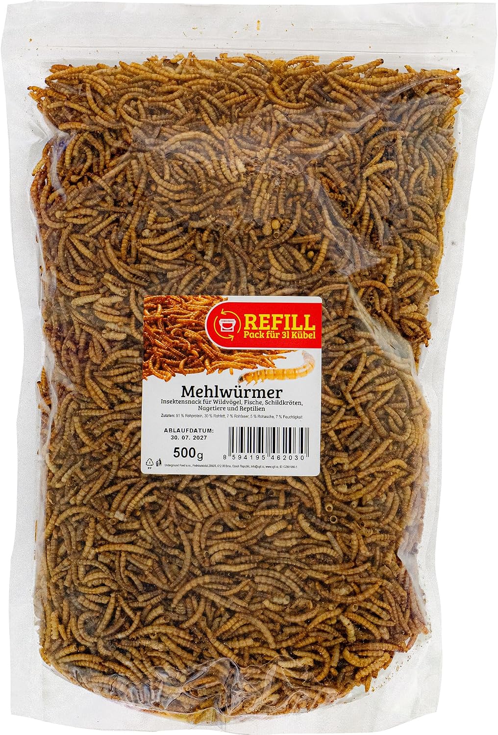 UGF - Gusanos de harina Premium Secos 500 g, Comida para pájaros Silvestres Todo el año, alimento para erizos, Ardillas, hámster