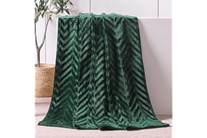 Whale Flotilla Flannel Fleece Throw Blanket for Sofa, 130x150 CM Soft Fluffy Velvet Sofa Blanket with Decorative Chevron Pattern for All Season, Warm and Lightweight, Deep Green