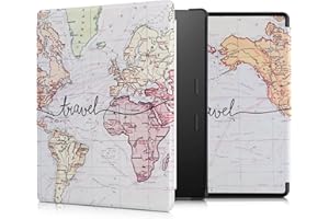 kwmobile Custodia eReader Compatibile con Amazon Kindle Oasis 10. Generation Cover - eBook Reader Flip Case - nero/multicolore - Mappa del mondo