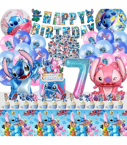 Lilo & Stitch Geburtstagsdeko Für 6 Jahre – 53-teiliges Set Mit Ballons, Banner, Tischdecke & Deko Für Kuchen