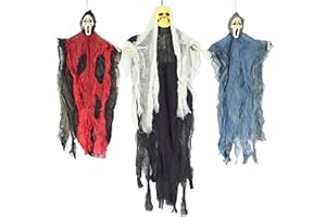 JOYIN 3 Pack Hanging Skeleton Ghost Halloween Decorations,Grim Reapers for Halloween Outdoor Decorations(One 35" Hanging Ghost Skeleton and Two 25" Hanging Reapers)