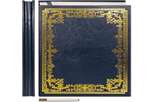 Vienrose Grand Album Photo Auto-Adhésif Couverture en Cuir Artificiel Album Scrapbook 27×28 cm Vintage Imprimé Livre de Souvenirs DIY 60 Pages Vides avec un Stylo Métallique, Bleu marine