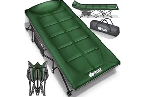 tillvex® Lit de camping pliable avec sac de transport jusqu'à 200 kg | Chaise de camping extra large | Lit de camp pour l'extérieur et l'intérieur | Lit d'invité pliable pour jardin, camping, pêche,