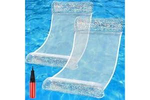 LOMIMOS 2PCS Matelas Gonflable Piscine avec Paillette, Coussin d’air sur l’Eau, Hamac Flottant avec Filet, Bouee Piscine Transparente