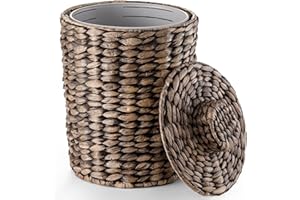 TIDITA Weiden-Abfalleimer aus Wasserhyazinthe, mit Deckel, Boho-Stil, Rattan-Mülleimer mit Deckel, für Schlafzimmer, Küche, herausnehmbarer Einsatz, handgewebt, 3 l