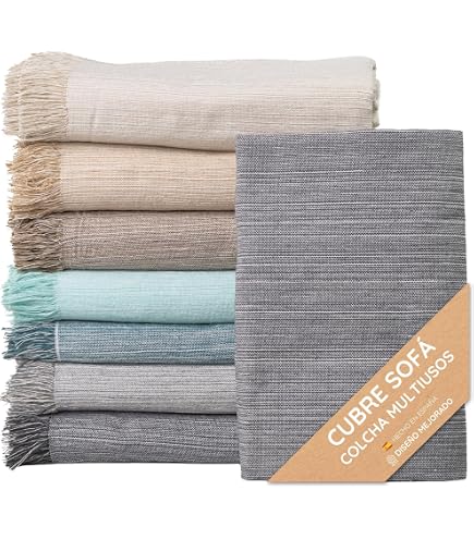 Manta Plaid Lanovenanube Rayas - Algodón Y Poliéster, 120x180 Cm, Multiusos Para Sofá O Cama (Color Beige/Crudo)