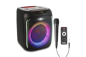 Ibiza - CUBE180 - Altavoz a pilas de 6,5"/16cm 180W con micrófono con cable y efecto de luz - Bluetooth, USB, MicroSD, TWS - Negro
