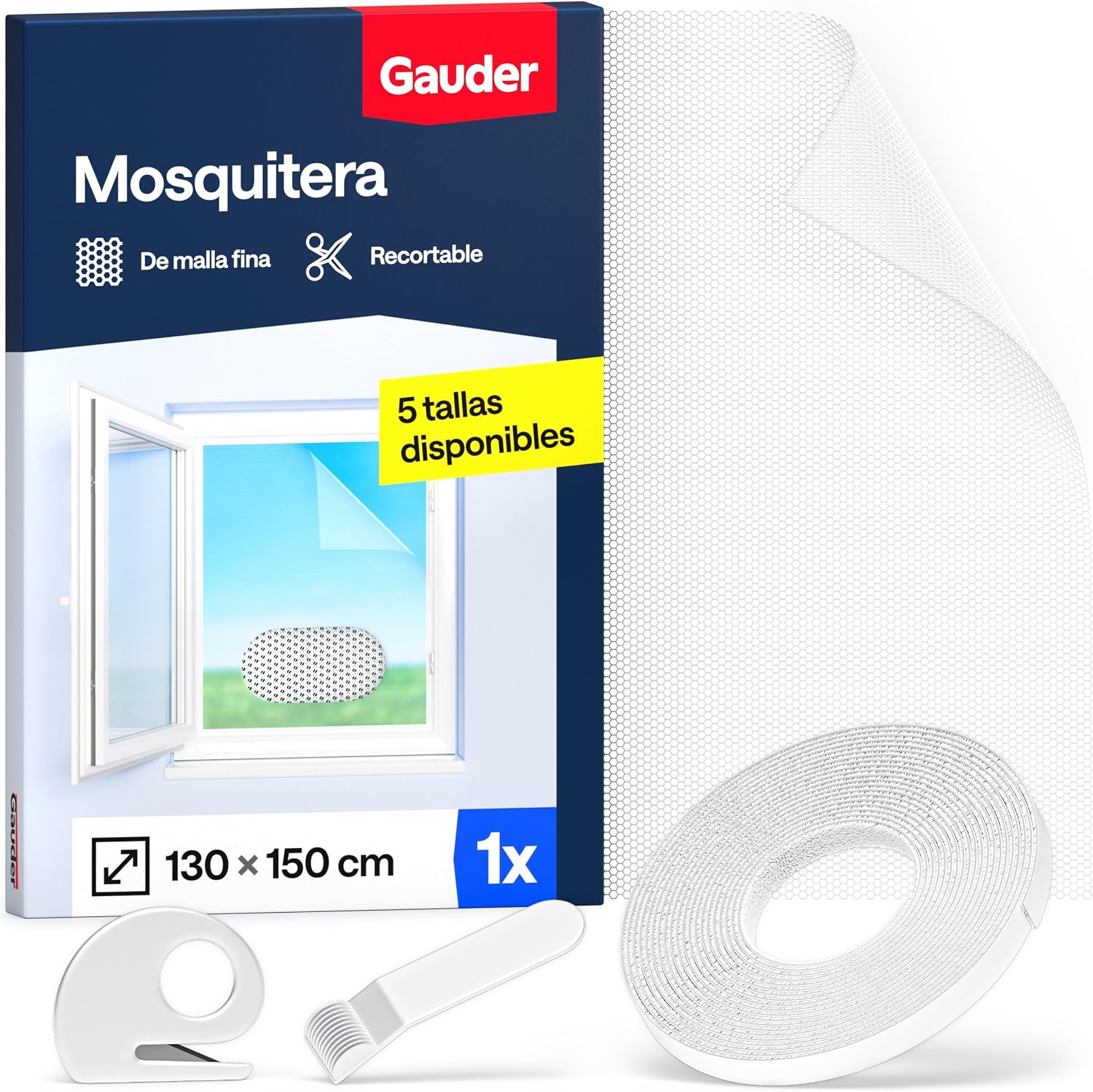 GAUDER Mosquitera para Ventana - Red Anti-Insectos con Cierre de Gancho y Bucle - Protección Adhesiva contra Mosquitos - Malla Autoadhesiva (130 x 150 cm - Bianca)