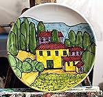 Paesaggio Toscano-Piatto di ceramica decorato a mano dimensioni cm 20,6 e alto cm 2,8 -MADE in ITALY Toscana Lucca...