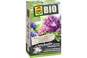 COMPO BIO Rhododendron- und Hortensiendünger, Pflanzen-Dünger für alle Rhododendren und andere Moorbeetpflanzen, 5 Monate Langzeitwirkung, 2 kg