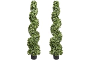 GREENBROKERS 2x Artificial Spiral Boxwood Topiary Trees | Realistic Artificial Design | UV Protected for Outdoor Use | Indoor and Outdoor Use | Elegant Decoration (4ft/120cm), Green
