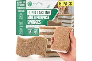 ECOTRU Paquete de 6 esponjas de cocina naturales, celulosa blanca compostable y esponja de coco orgánico para lavar platos, esponjas ecológicas, no tóxicas y biodegradables
