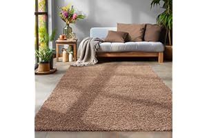 ‎SIMPEX SIMPEX Flauschiger Teppich Wohnzimmer Schlafzimmer Läufer Flur Esszimmer Küchenteppich Hochflor Einfarbig Modernes Design 30 mm Florhöhe Kuschelweich, Mokka, 160 x 230 cm