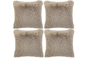 Adore 4 x Long Pile Super Soft and Cuddly Shaggy 17x17 (43x43cm) Cushion Cover, Mink