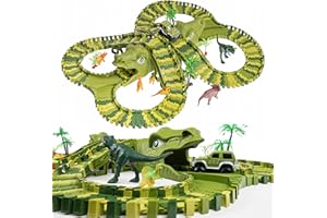 CELMAN Dinosauri per Bambini - Pista Macchinine, Set Flessibile e Creativo con Molti Pezzi e Fuoristrada, Giocattolo Educativo di Costruzione per Bambini da 3 a 8 Anni
