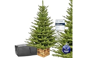 ‎TREESHOUSE Premium Künstlicher Weihnachtsbaum 100 cm I Künstlicher Tannenbaum mit Holzkisten-Ständer I Zweige Imitieren Echten Baum I Mix aus Spritzguss & PVC I Dichte Nadeln I Made in EU