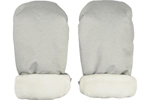 BÉABA, Moufles/Gants/Protège Mains Poussette, Protection Pluie/Neige, Attaches par zip, Ultra Chaude, Doux, Doublée Polaire, Coupe-vent, Imperméable, Respirante, Gris Chiné
