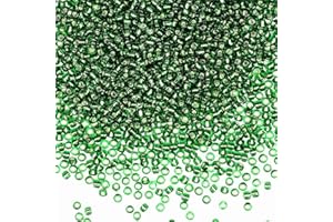 VOOMOLOVE Perline in vetro 8/0 da 3 mm, 110 grammi, circa 3500 pezzi, per realizzare orecchini, bracciali, ciondoli, gioielli in vita, perline fai da te fatte a mano (nucleo verde scuro argento)