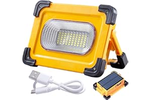 OHAYORI Foco LED Recargable, Luz de Trabajo 80W Portátil con Panel Solar, 4 Modos de Luz Foco LED Bateria 5500mah con Base Magnética, IP65 Impermeable Lámpara de Camping, Trabajo, Pesca, Emergencia